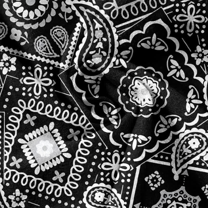 Buddha Stones Klassisches weißes Herrenhemd aus Baumwolle mit Paisley-Muster, kurzärmelig und halb geknöpft - image 4