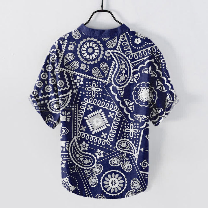 Buddha Stones Klassisches weißes Herrenhemd aus Baumwolle mit Paisley-Muster, kurzärmelig und halb geknöpft - image 6