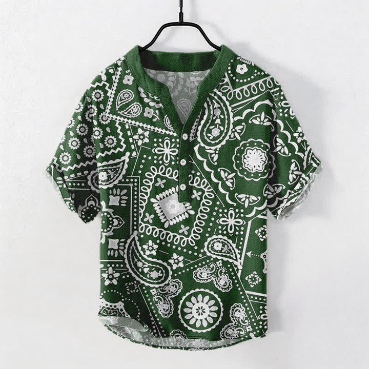 Buddha Stones Klassisches weißes Herrenhemd aus Baumwolle mit Paisley-Muster, kurzärmelig und halb geknöpft - Waldgrün - US/ UK/AU50, EU60 (5XL) - image 7