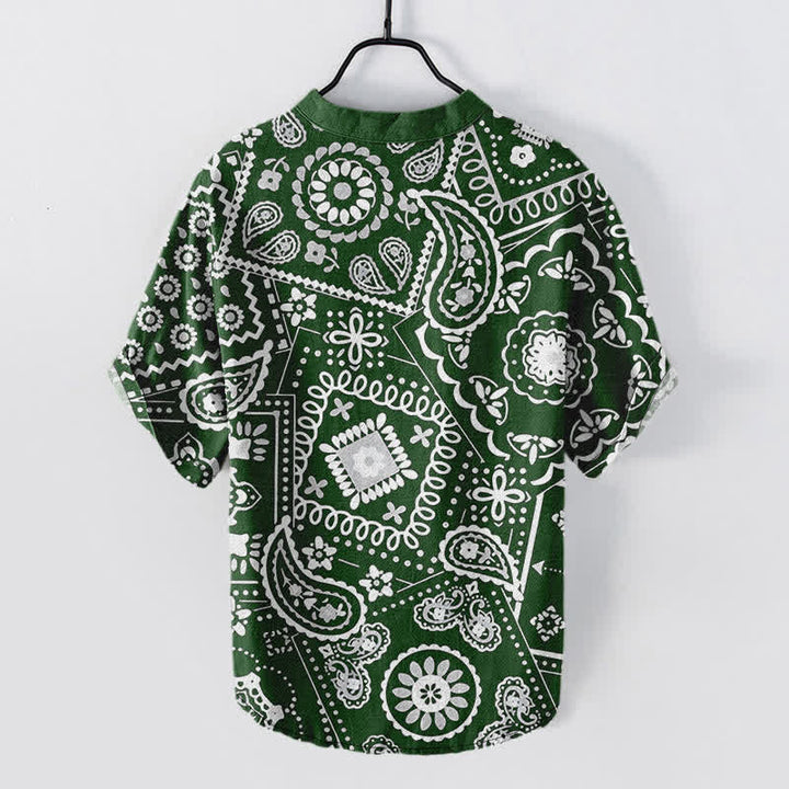 Buddha Stones Klassisches weißes Herrenhemd aus Baumwolle mit Paisley-Muster, kurzärmelig und halb geknöpft - image 8
