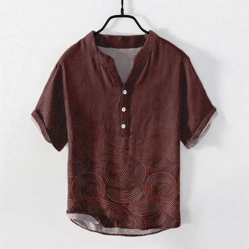 Buddha Stones Kurzarmhemd aus Baumwolle mit konzentrischem Wellenmuster und halber Knopfleiste für Herren - Kastanienbraun - US/UK/AU50, EU60 (5XL) - image 5