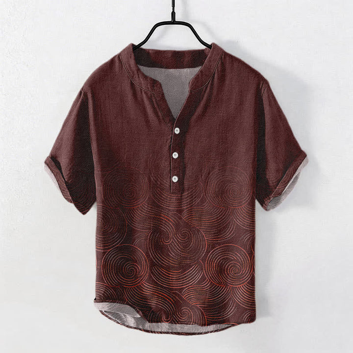 Buddha Stones Kurzarmhemd aus Baumwolle mit konzentrischem Wellenmuster und halber Knopfleiste für Herren - Kastanienbraun - US/UK/AU50, EU60 (5XL) - image 5