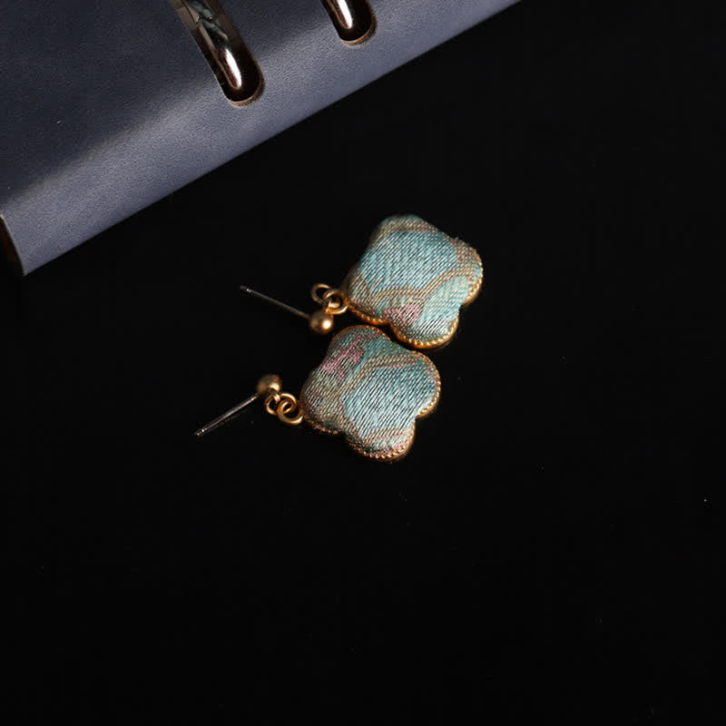 Buddha Stones Ohrhänger aus handgefertigter Seide mit floralem Harmonie-Motiv aus Brokat - image 2