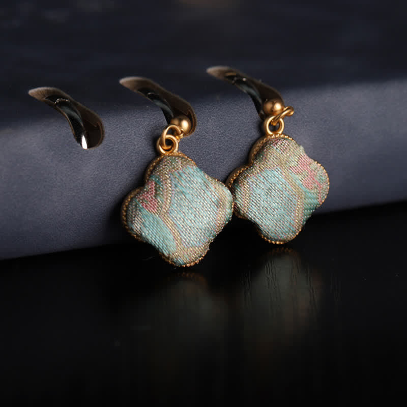 Buddha Stones Ohrhänger aus handgefertigter Seide mit floralem Harmonie-Motiv aus Brokat - Song Brocade (Wohlstand♥Harmonie) - image 0