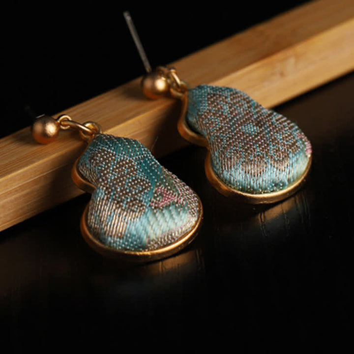 Buddha Stones Handgefertigte Ohrhänger in Form eines Kürbisses mit floralem Muster aus Brokat. - image 5