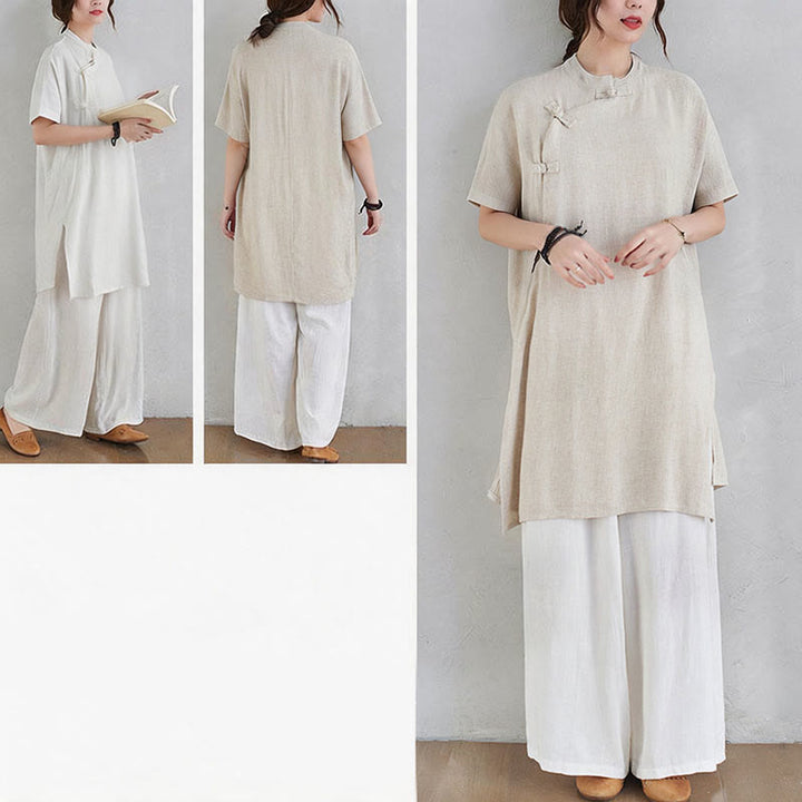 Buddha Stones 2-teiliges schlichtes Design Zen Tai Chi Meditationskleidung Baumwolle Leinen Top Hosen Damen Set - image 12