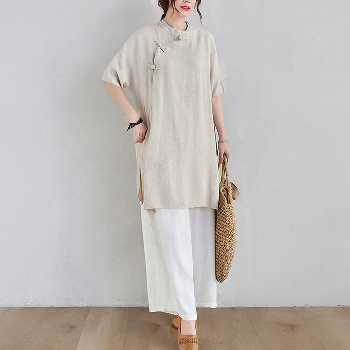 Buddha Stones 2-teiliges schlichtes Design Zen Tai Chi Meditationskleidung Baumwolle Leinen Top Hosen Damen Set - image 5