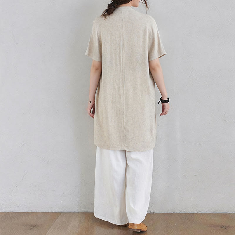 Buddha Stones 2-teiliges schlichtes Design Zen Tai Chi Meditationskleidung Baumwolle Leinen Top Hosen Damen Set - image 4