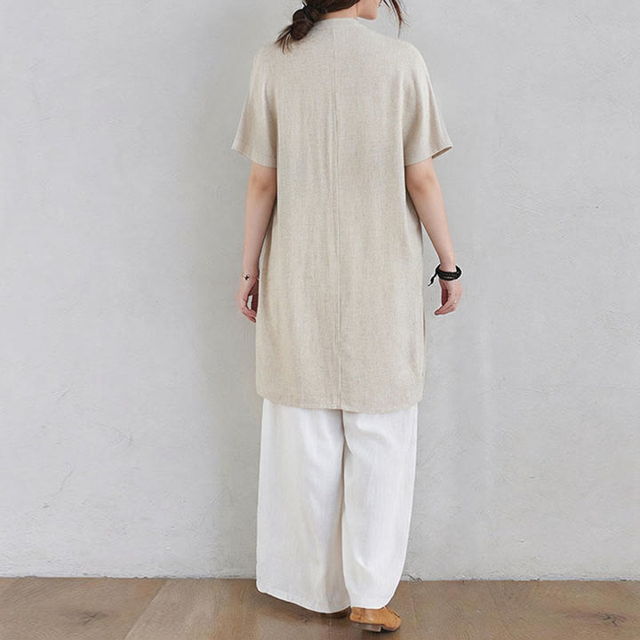 Buddha Stones 2-teiliges schlichtes Design Zen Tai Chi Meditationskleidung Baumwolle Leinen Top Hosen Damen Set - image 4