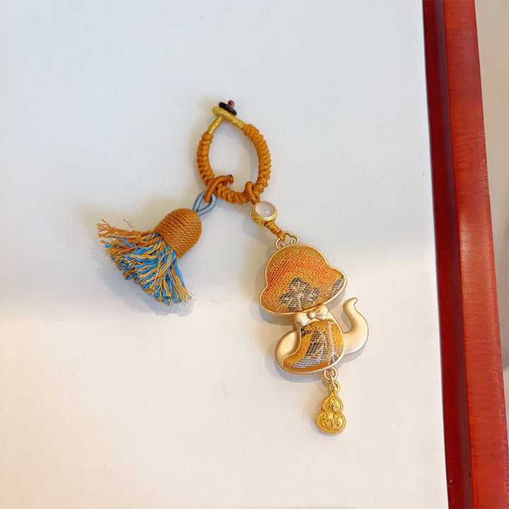 Buddha Stones Song Brocade Handgefertigter Schlüsselanhänger mit chinesischer Tierkreisquaste und Glücksbringermotiv - Schlange - Gelb - image 28