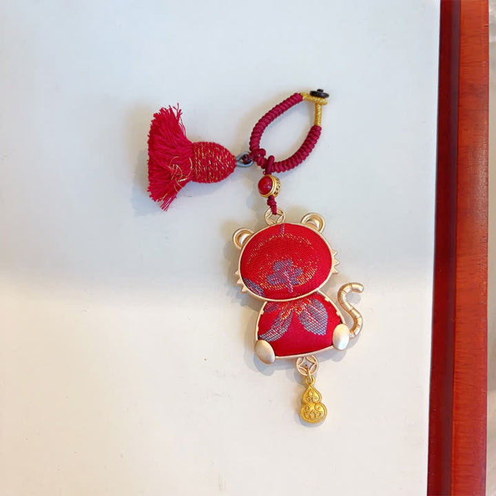 Buddha Stones Song Brocade Handgefertigter Schlüsselanhänger mit chinesischer Tierkreisquaste und Glücksbringermotiv - Tiger - Rot - image 21