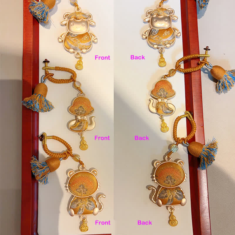 Buddha Stones Song Brocade Handgefertigter Schlüsselanhänger mit chinesischer Tierkreisquaste und Glücksbringermotiv - image 42