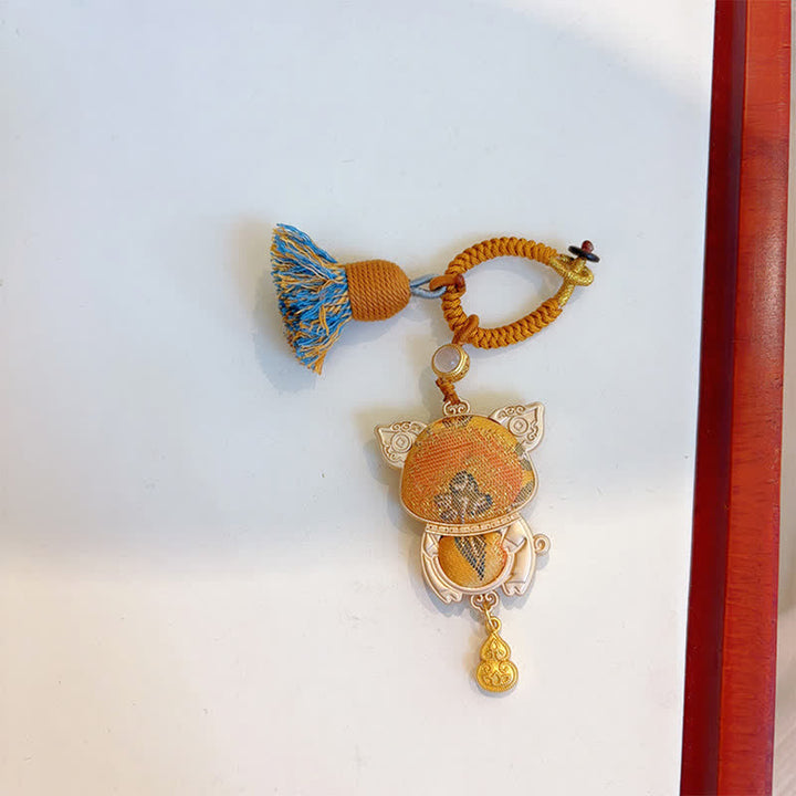 Buddha Stones Song Brocade Handgefertigter Schlüsselanhänger mit chinesischer Tierkreisquaste und Glücksbringermotiv - Schwein - Gelb - image 38