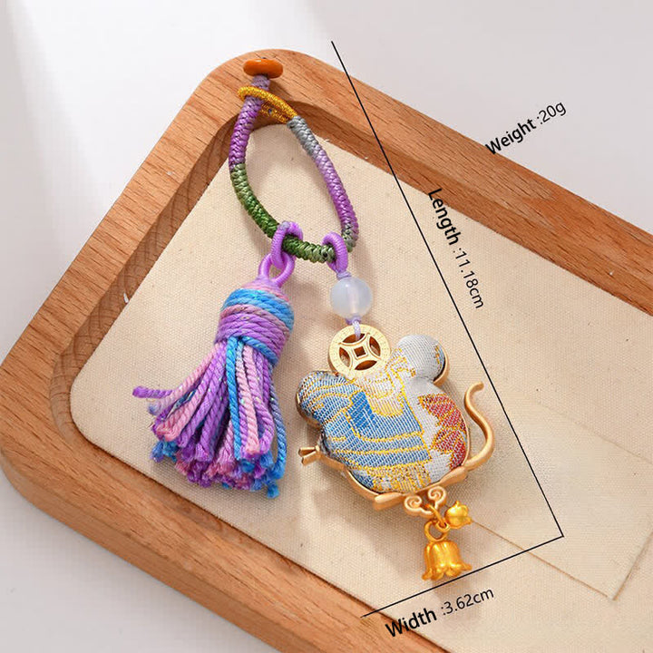 Buddha Stones Song Brocade Handgefertigter Schlüsselanhänger mit Quaste und chinesischem Tierkreiszeichen - Ratte - image 12