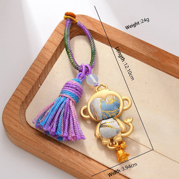 Buddha Stones Song Brocade Handgefertigter Schlüsselanhänger mit Quaste und chinesischem Tierkreiszeichen - Affe - image 19