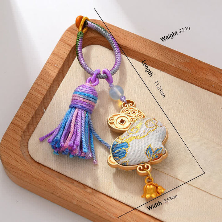Buddha Stones Song Brocade Handgefertigter Schlüsselanhänger mit Quaste und chinesischem Tierkreiszeichen - Kaninchen - image 15