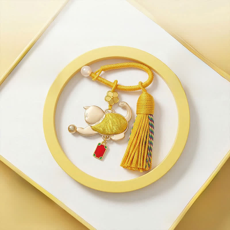 Buddha Stones Song Brocade Lucky Winking Cat Tassel Geschenkbox Schlüsselanhänger - Gold - Song Brocade (Wohlstand♥Harmonie) - image 0
