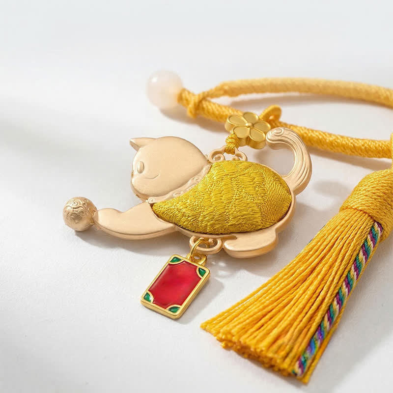 Buddha Stones Song Brocade Lucky Winking Cat Tassel Geschenkbox Schlüsselanhänger - image 2