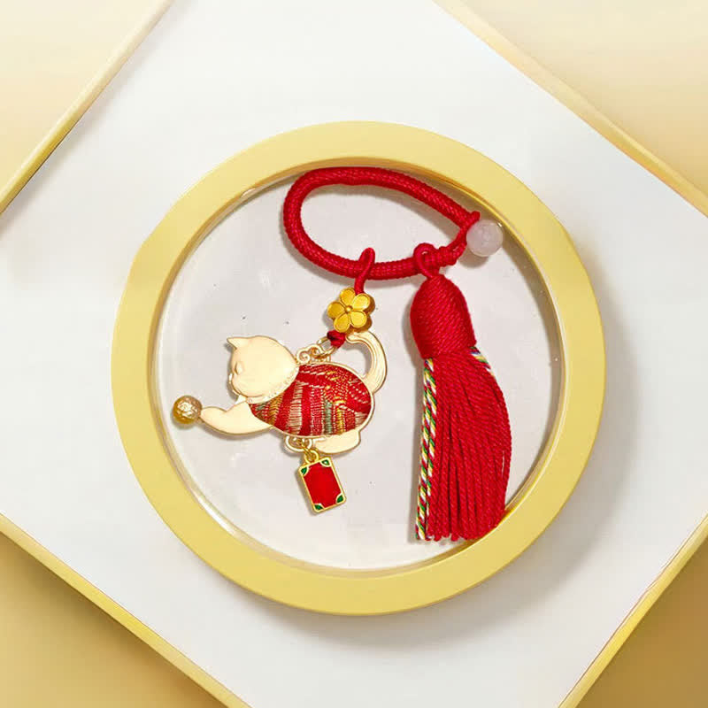 Buddha Stones Song Brocade Lucky Winking Cat Tassel Geschenkbox Schlüsselanhänger - Rot - Song Brocade (Wohlstand♥Harmonie) - image 5