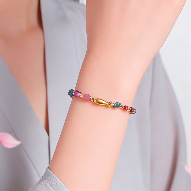Buddha Stones Regenbogen-Turmalin-Koi-Fisch-Rohschliff-Armband - image 8