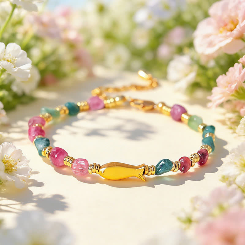 Buddha Stones Regenbogen-Turmalin-Koi-Fisch-Rohschliff-Armband - image 3