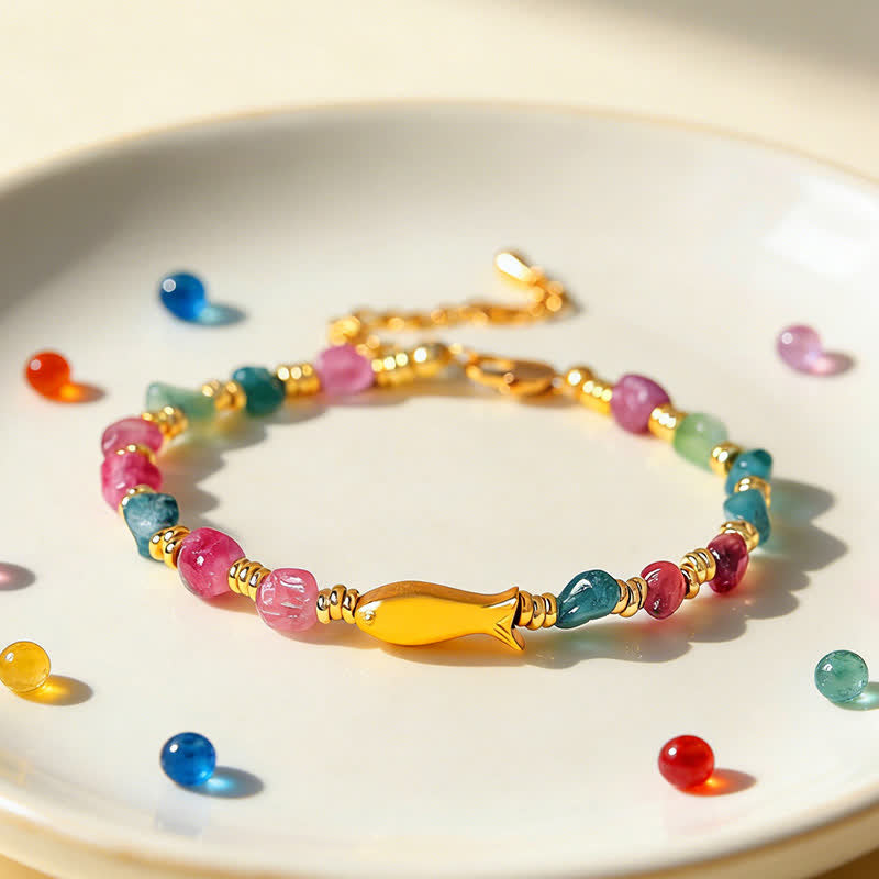 Buddha Stones Regenbogen-Turmalin-Koi-Fisch-Rohschliff-Armband - image 2