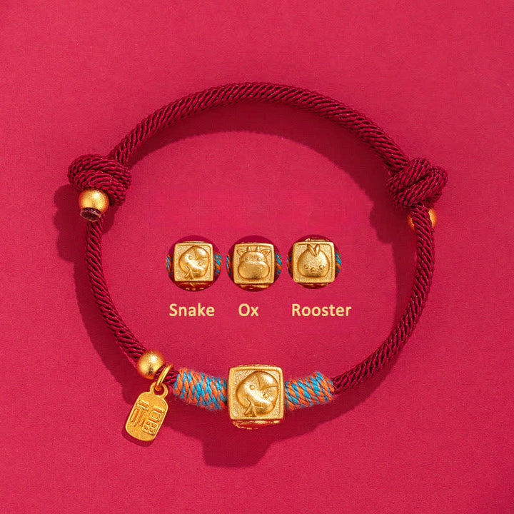 Buddha Stones Handgefertigtes rotes Armband mit drei Symbolen der chinesischen Tierkreiszeichen zum Schutz der drei Harmonien - Armband mit Schlangen-, Ochsen- und Hahnenmotiven (rote Schnur) - Roter Faden (Schutz♥Glück) - image 2