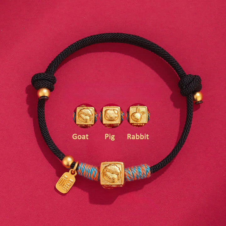 Buddha Stones Handgefertigtes rotes Armband mit chinesischen Tierkreiszeichen-Glücksbringern (Fu) - Schwarzes Armband aus 999er Silber mit Ziegen-, Schweine- und Hasenmotiven (Drei Harmonien) - Silber (Segen♥Ruhe) - image 4