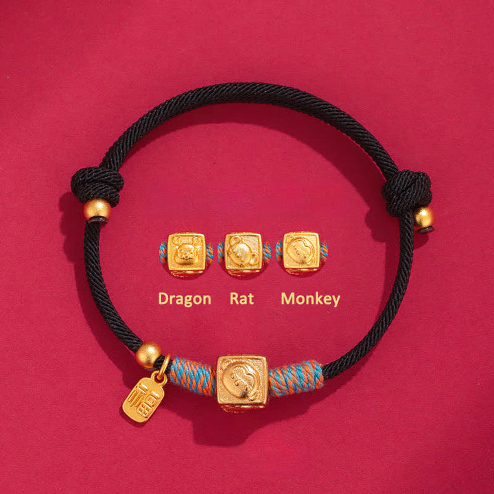 Buddha Stones Handgefertigtes rotes Armband mit chinesischen Tierkreiszeichen-Glücksbringern (Fu) - Schwarzes Armband aus 999er Silber mit Drachen-, Ratten- und Affenmotiven sowie drei Harmonien - Silber (Segen♥Ruhe) - image 13