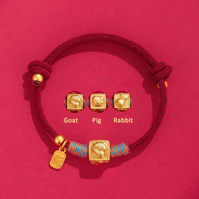 Buddha Stones Handgefertigtes rotes Armband mit chinesischen Tierkreiszeichen-Glücksbringern (Fu) - Armband aus 999er Silber mit Ziege, Schwein und Hase, Motiv der Drei Harmonien, rot - Silber (Segen♥Ruhe) - image 0