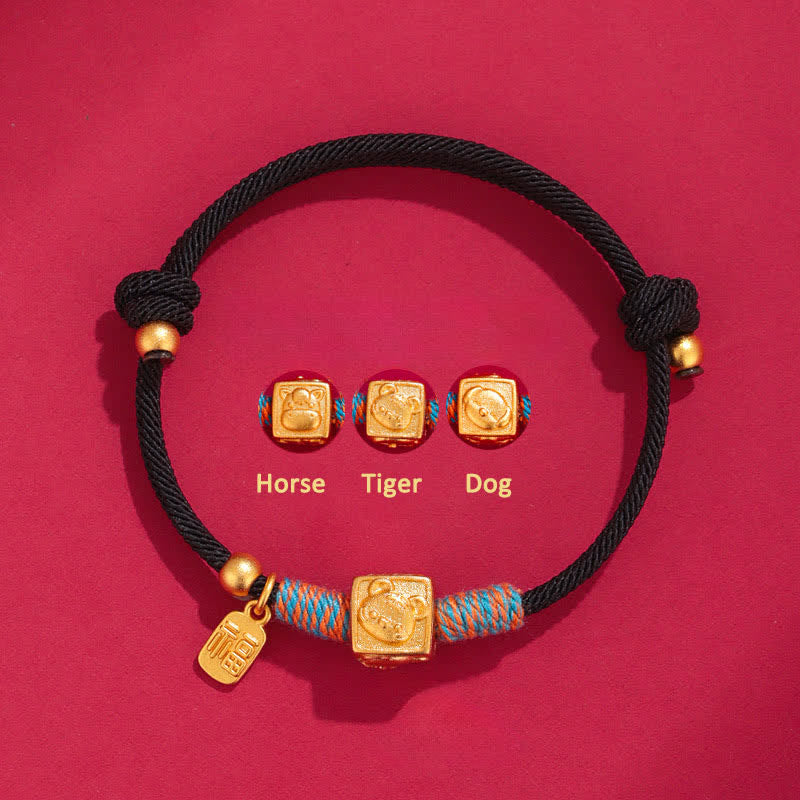 Buddha Stones Handgefertigtes rotes Armband mit chinesischen Tierkreiszeichen-Glücksbringern (Fu) - Schwarzes Armband aus 999er Silber mit Pferd-, Tiger- und Hundemotiven (Drei Harmonien) - Silber (Segen♥Ruhe) - image 11