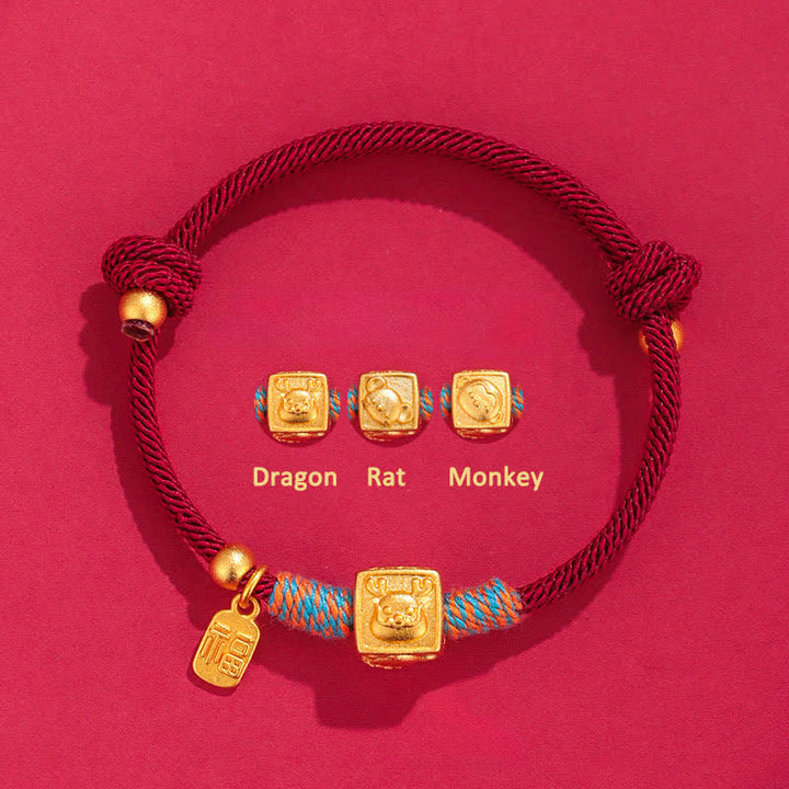 Buddha Stones Handgefertigtes rotes Armband mit chinesischen Tierkreiszeichen-Glücksbringern (Fu) - 999 Silber Drachen Ratte Affe Drei Harmonien Rotes Armband - Silber (Segen♥Ruhe) - image 3
