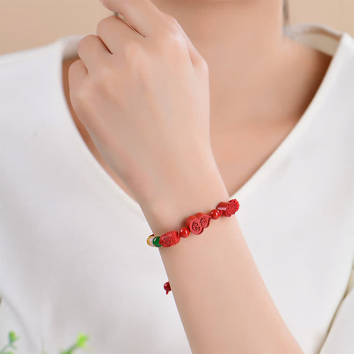 Buddha Stones Cinnabar Fu Charakter Kürbis Glück Handgewebtes rotes Schnurarmband - image 5