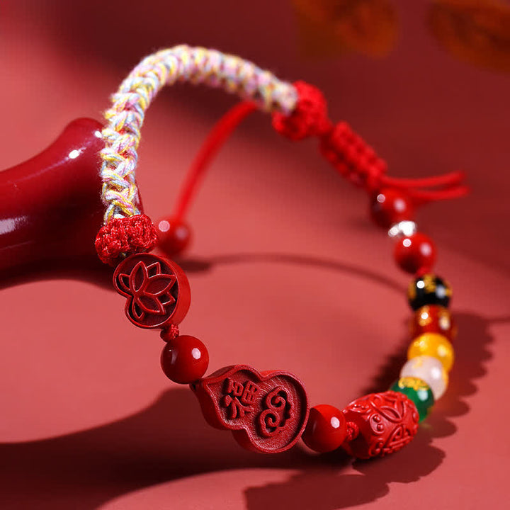 Buddha Stones Cinnabar Fu Charakter Kürbis Glück Handgewebtes rotes Schnurarmband - image 3