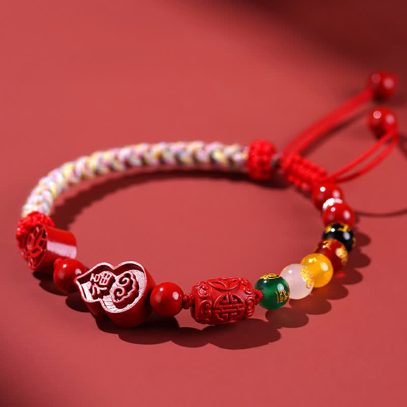 Buddha Stones Cinnabar Fu Charakter Kürbis Glück Handgewebtes rotes Schnurarmband - image 1