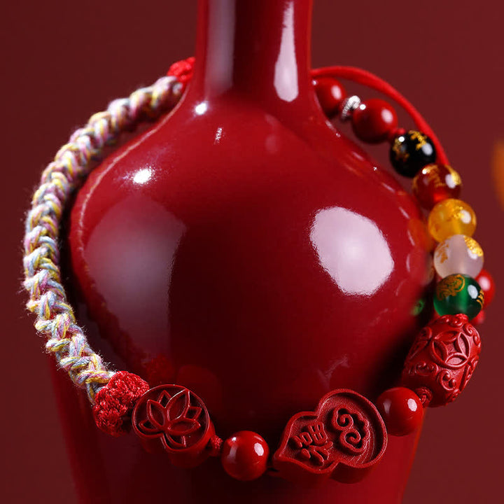 Buddha Stones Cinnabar Fu Charakter Kürbis Glück Handgewebtes rotes Schnurarmband - image 4