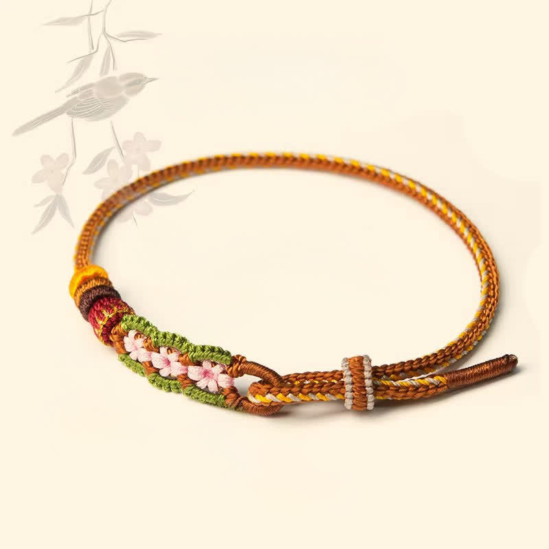 Buddha Stones Handgewebtes, verstellbares Armband mit chinesischem Knotenmuster und Blumenmuster. - String(Schutz♥Glück) - image 0