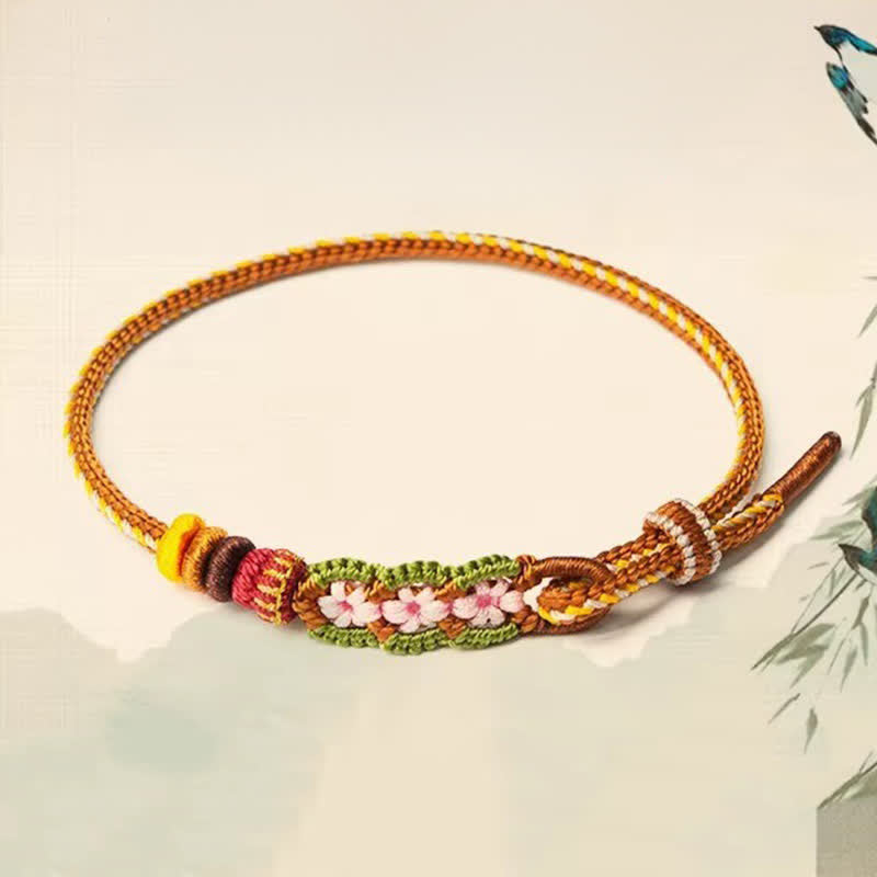 Buddha Stones Handgewebtes, verstellbares Armband mit chinesischem Knotenmuster und Blumenmuster. - image 1