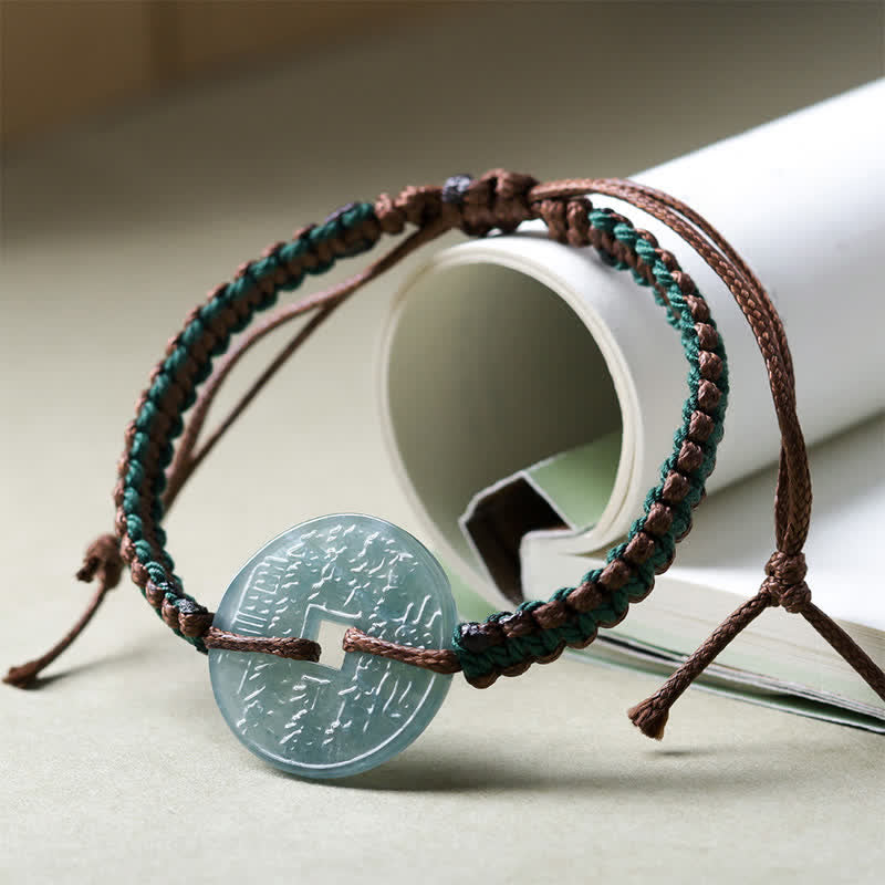 Buddha Stones Jade Peace Buckle Handgewebtes Armband für mehr Ruhe und Gelassenheit, verstellbar - image 1
