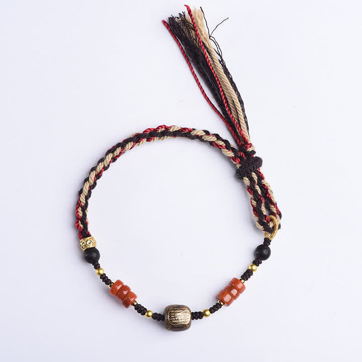 Buddha Stones Handgewebtes Armband aus rotem Sandelholz mit geflochtenen Quasten und Segensbotschaft - image 8