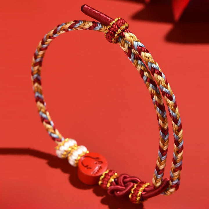 Buddha Stones Zinnoberrotes, handgewebtes Armband mit Konzentrationssymbolen des chinesischen Tierkreises - image 18