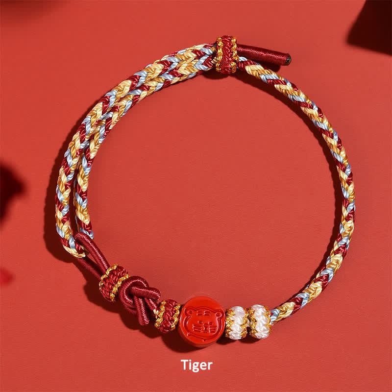 Buddha Stones Zinnoberrotes, handgewebtes Armband mit Konzentrationssymbolen des chinesischen Tierkreises - Tiger (Glück ♥ Persönlichkeit) - Zinnober (Segen♥Ruhe) - image 3