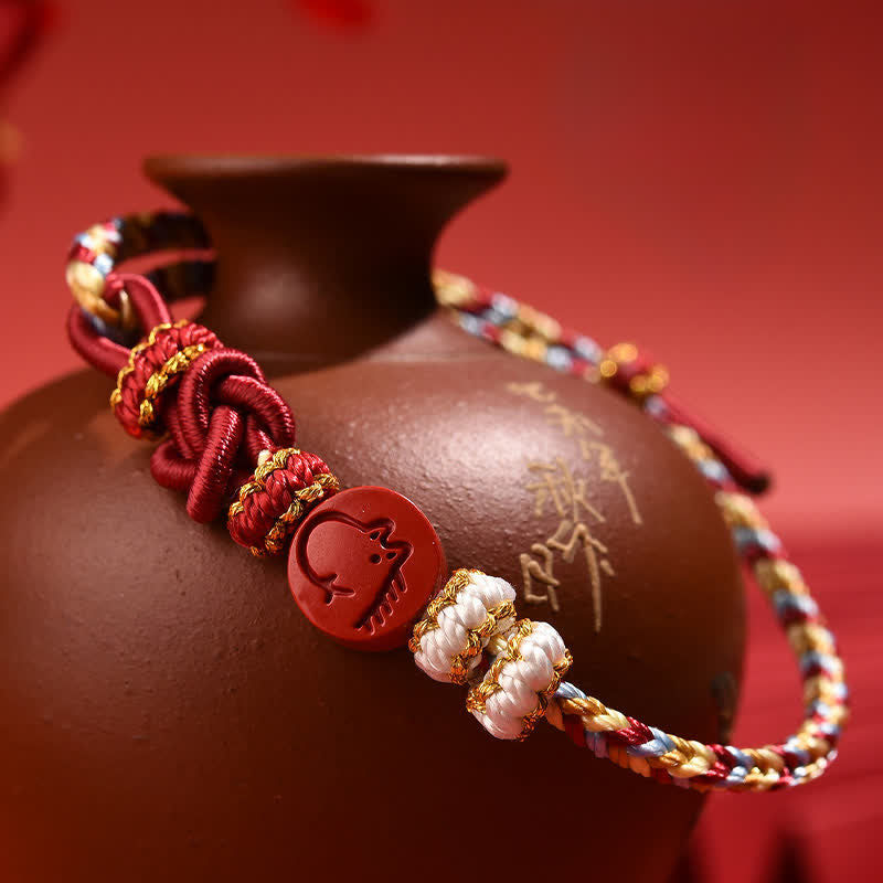 Buddha Stones Zinnoberrotes, handgewebtes Armband mit Konzentrationssymbolen des chinesischen Tierkreises - image 20