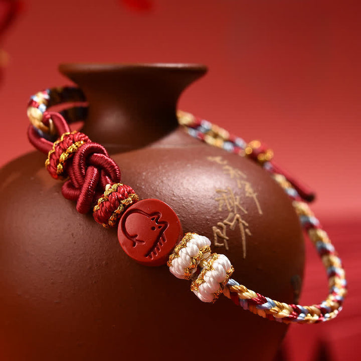 Buddha Stones Zinnoberrotes, handgewebtes Armband mit Konzentrationssymbolen des chinesischen Tierkreises - image 20
