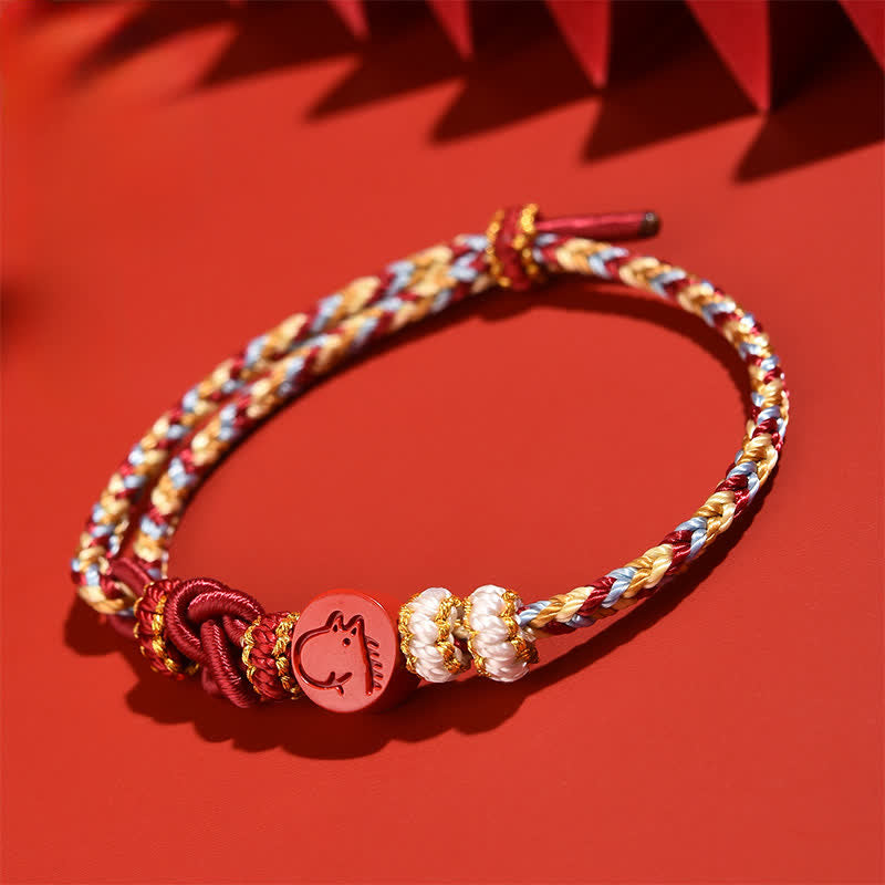 Buddha Stones Zinnoberrotes, handgewebtes Armband mit Konzentrationssymbolen des chinesischen Tierkreises - image 17