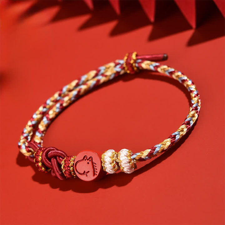 Buddha Stones Zinnoberrotes, handgewebtes Armband mit Konzentrationssymbolen des chinesischen Tierkreises - image 17