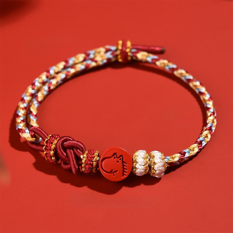 Buddha Stones Zinnoberrotes, handgewebtes Armband mit Konzentrationssymbolen des chinesischen Tierkreises - image 16