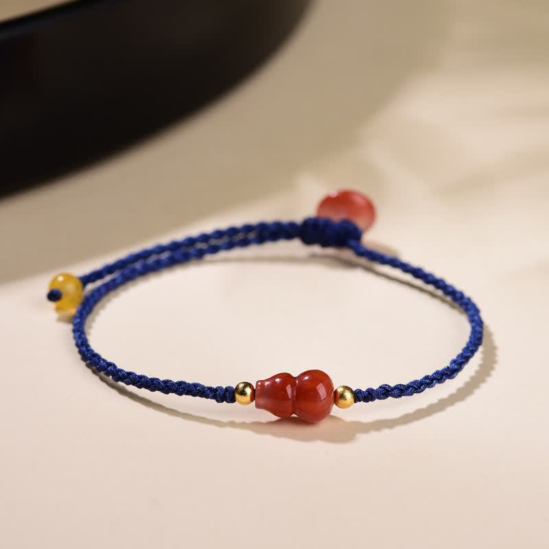 Buddha Stones Südroter Achat-Kürbis, positives handgewebtes blaues Schnurarmband - image 2