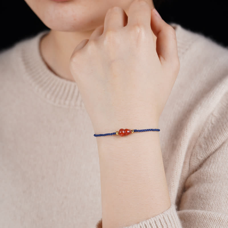 Buddha Stones Südroter Achat-Kürbis, positives handgewebtes blaues Schnurarmband - image 10