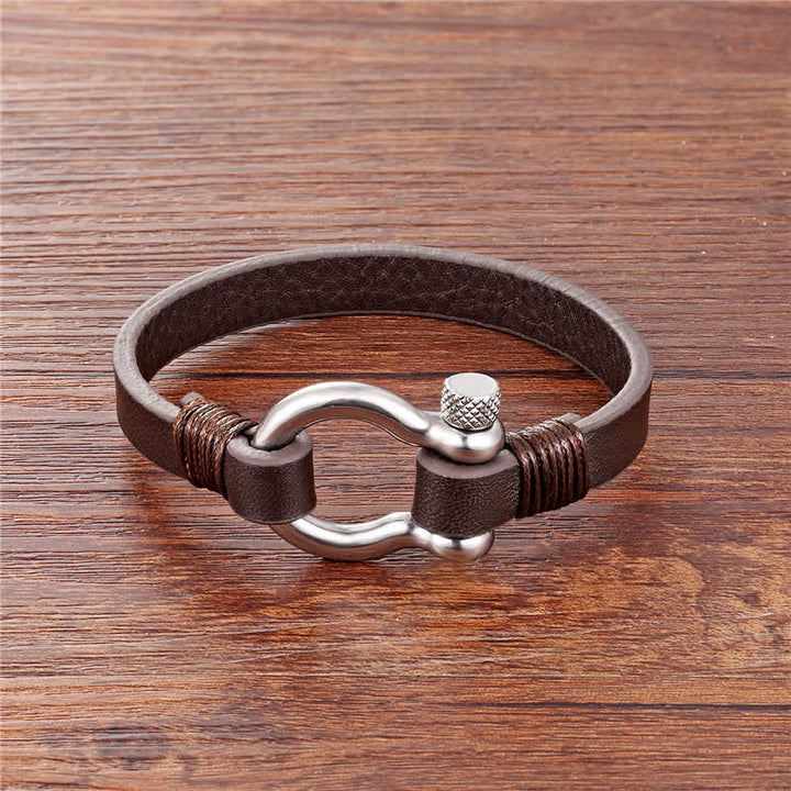 Buddha Stones Lederarmband mit Titanstahl-Schäkel - Braunes Leder, silberfarbene Schnalle (Handgelenkumfang: 18–19 cm) - image 7